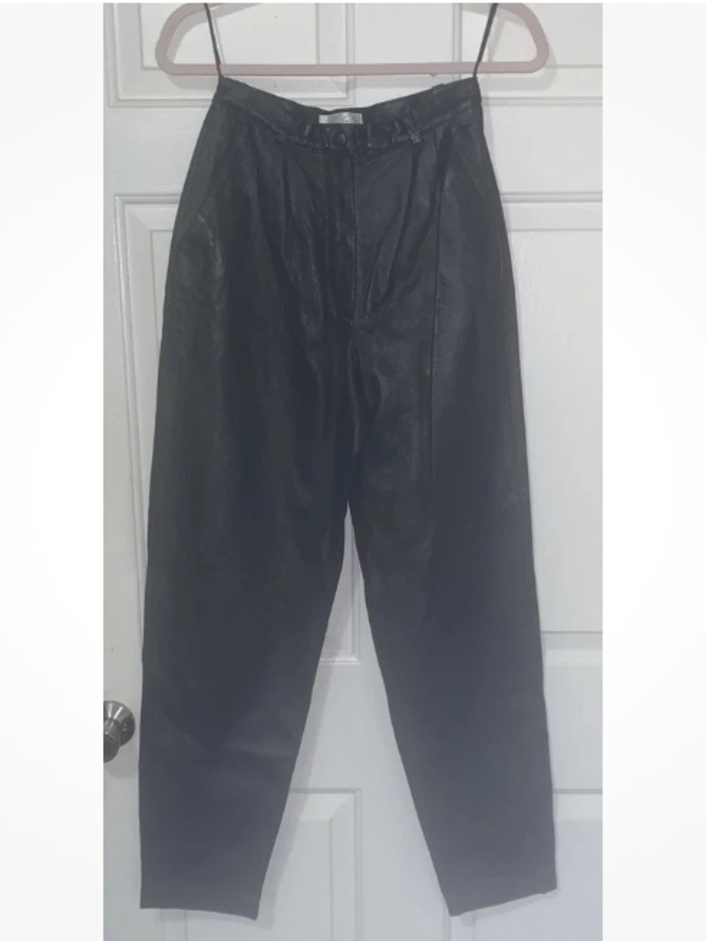 Vintage 90s Lord & Taylor Black Lamb Leather Pants High Rise Pleated Tapered 6